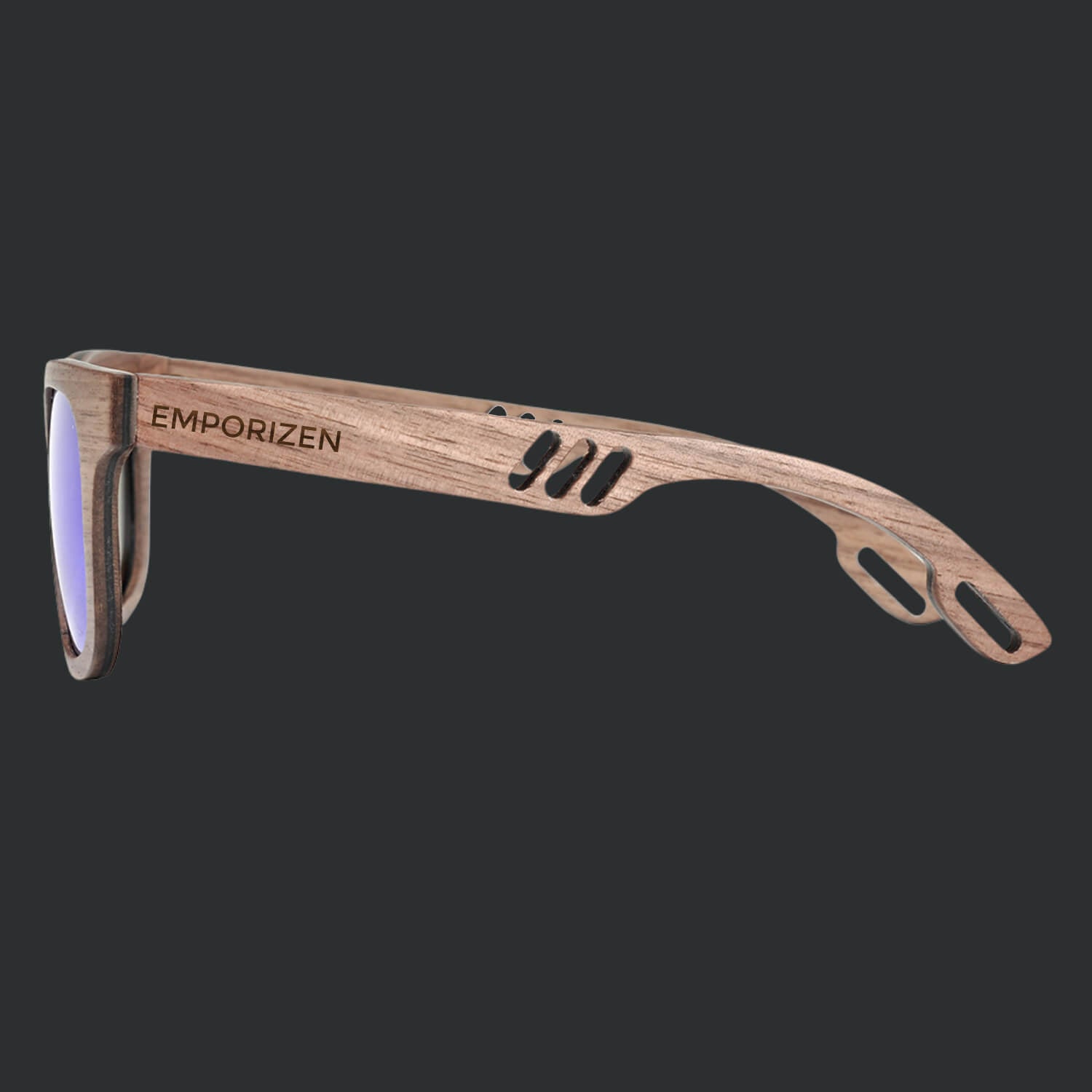 lightweight summer walnut wood sunglasses with polarized blue lenses