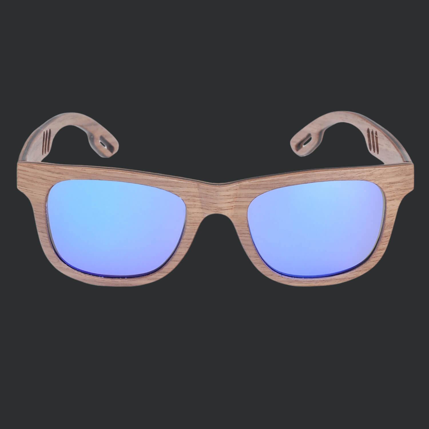Wayfarer natural wood sunglasses for men and women with polarized blue lenses