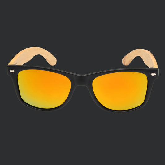 Wayfarer Plastic Bamboo Sunglasses with Orange Lenses