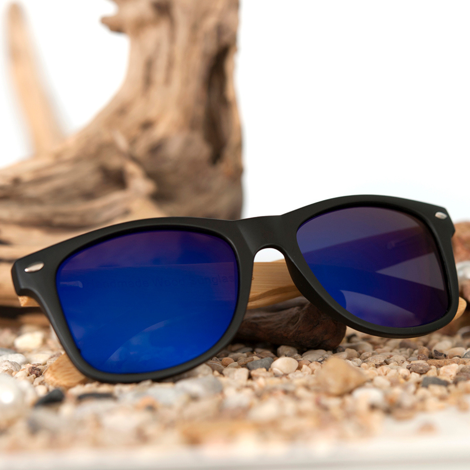 Modern Eco-Friendly Plastic Bamboo Sunglasses with Blue Lenses