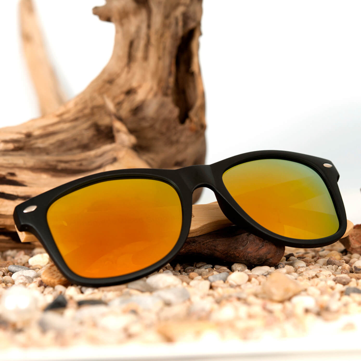 Modern Plastic Bamboo Sunglasses with Orange Lenses