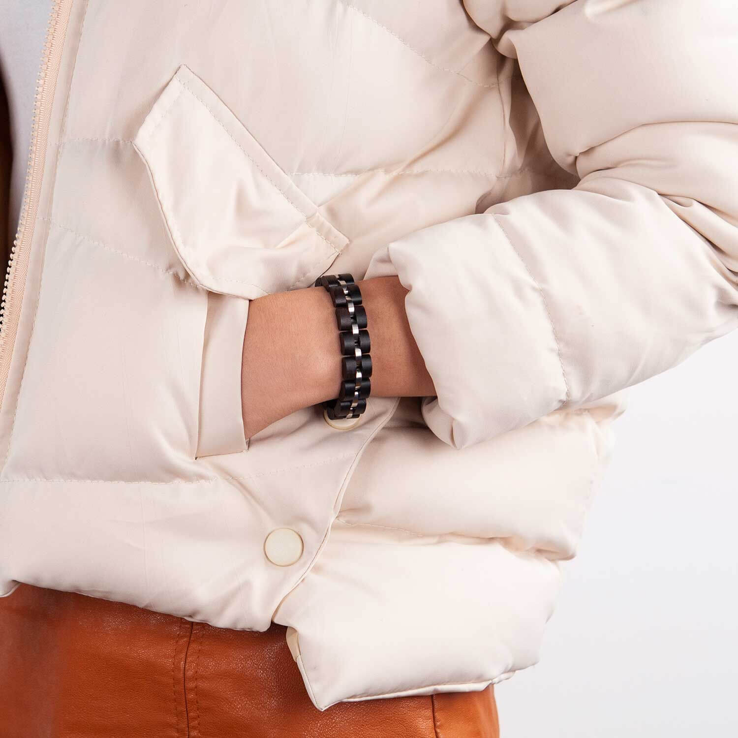 Elegant Unisex Wooden bracelet with steel accents