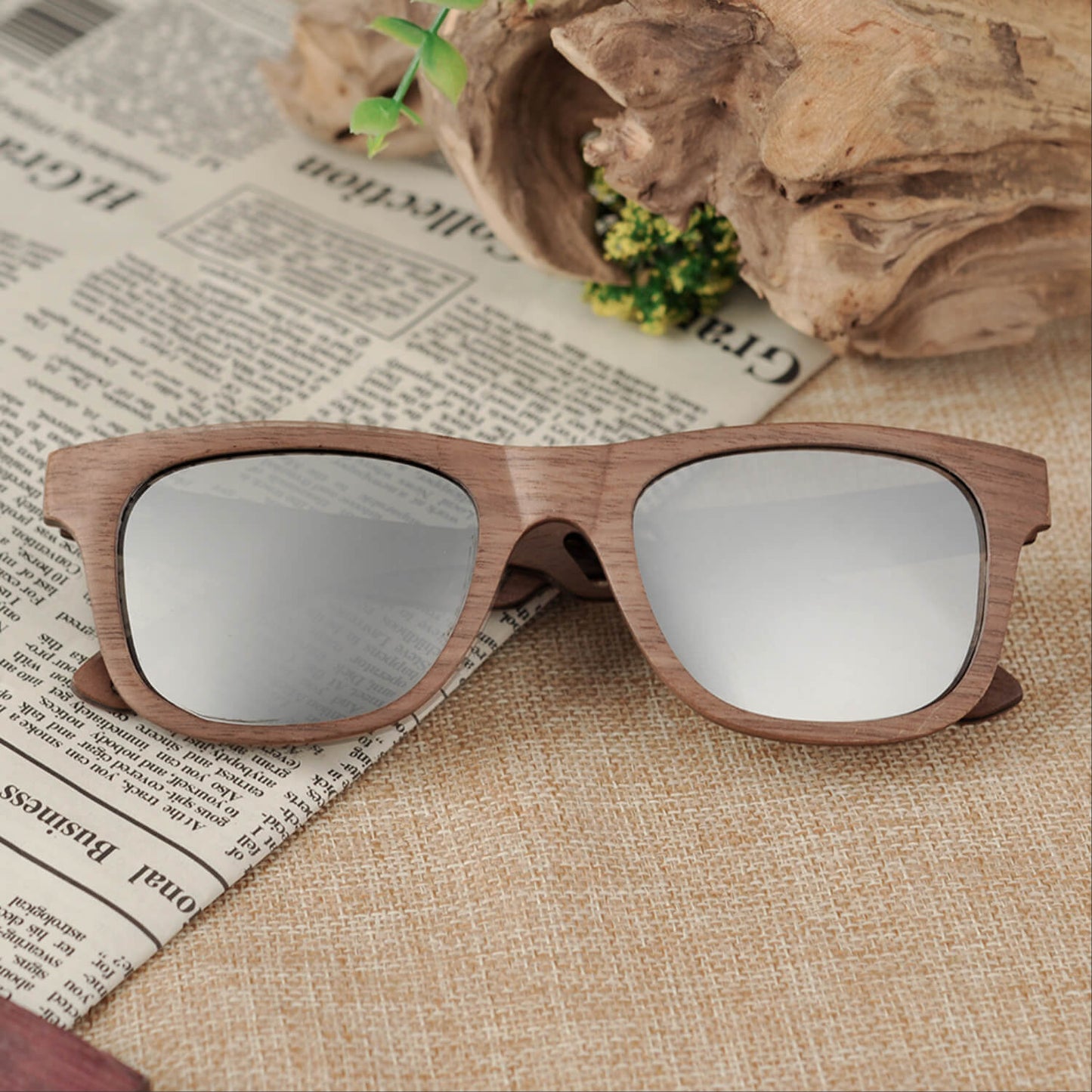Handcrafted outdoors wooden sunglasses for men and women with polarized grey lenses