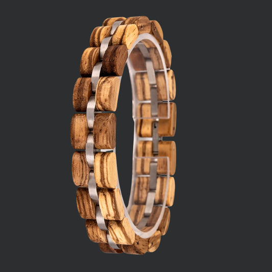 Light Wooden bracelet with steel accents for men and women