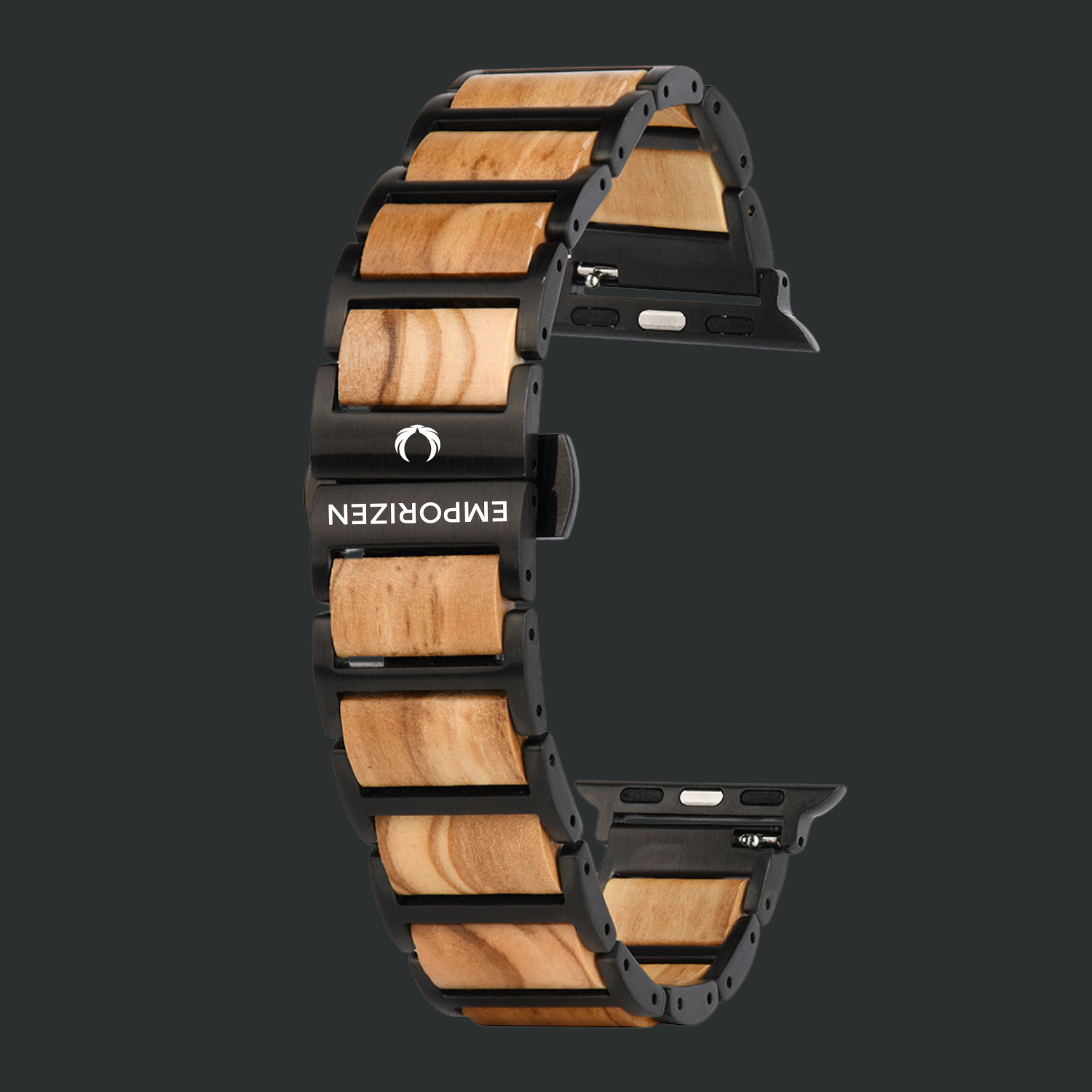 Natural Wooden apple watch strap with black metal clasp Emporizen