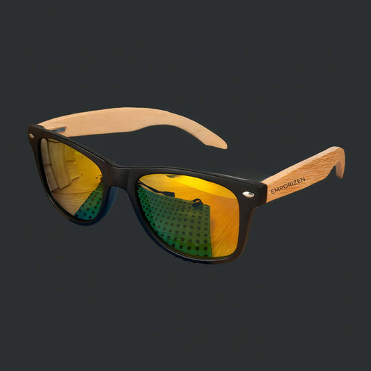 Plastic Bamboo Sunglasses with Orange Lenses