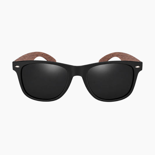 Sunglasses with wooden arms on a white background