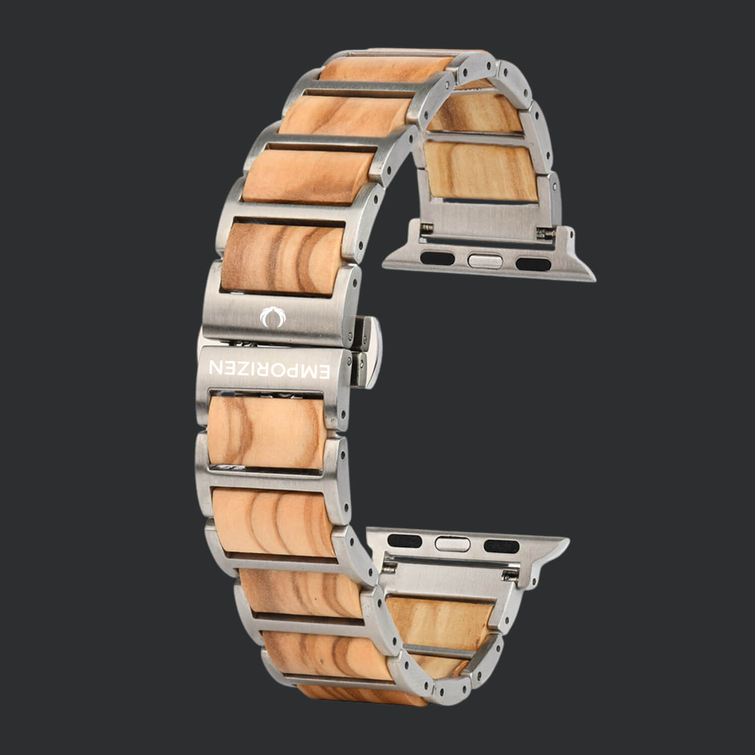 Luxury Olive wood apple watch strap with metal clasp