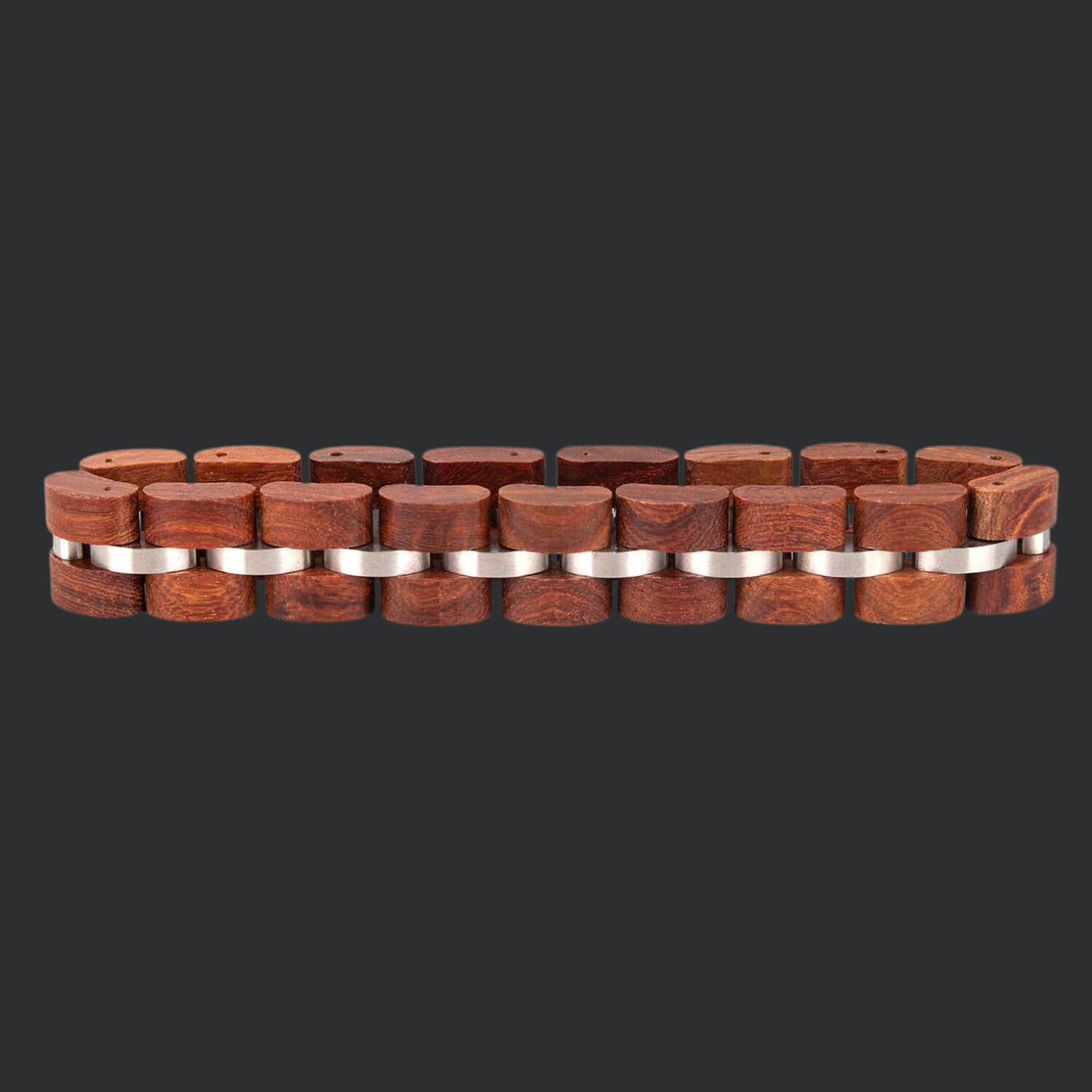 Unique Wooden link bracelet with steel accents
