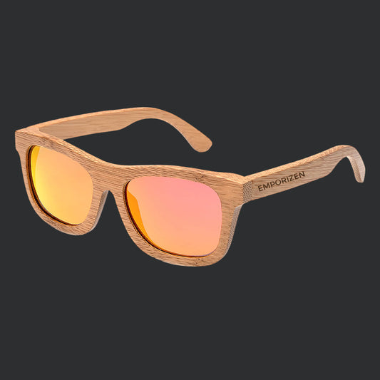 UV Protection Polaried Bamboo sunglasses with orange lenses