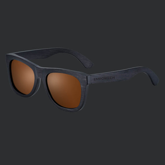 UV400 Polarized Black Wood Sunglasses with brown lenses