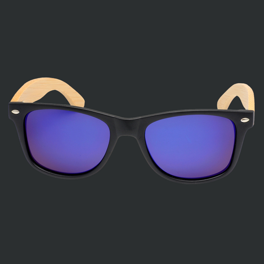 Wayfarer Plastic Bamboo Sunglasses with Blue Lenses