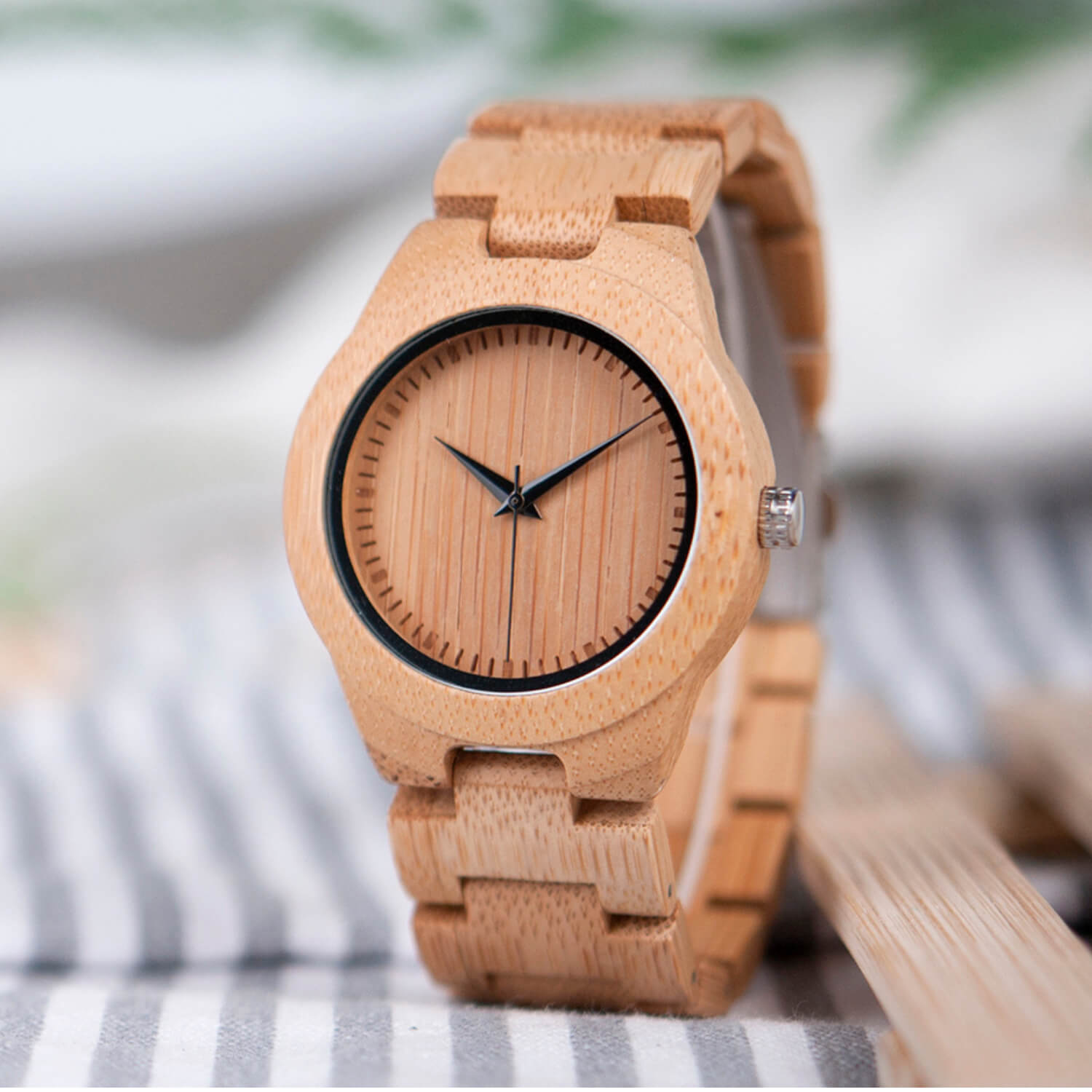 Front view of Kyoto Zen Womens Minimalist Bamboo Wood Wrist Watch