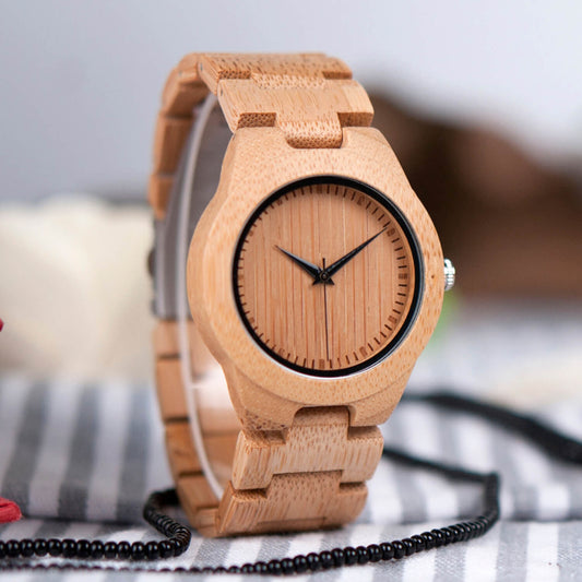 Front view of Kyoto Zen Womens Minimalist Bamboo Wood Wrist Watch