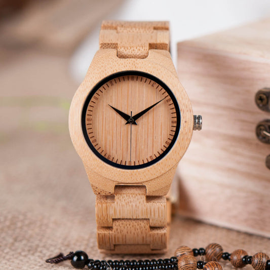 Front view of Kyoto Zen Womens Minimalist Bamboo Wood Wrist Watch