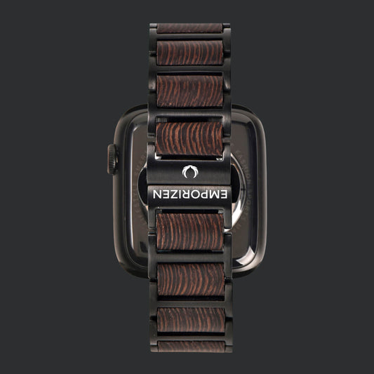 Back view of black wooden apple watch strap