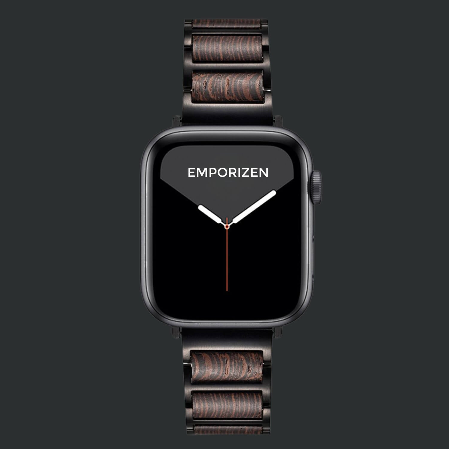 Front view of Emporizen Dark Wooden Apple Watch Band