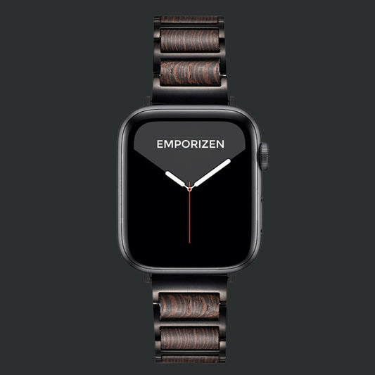 Front view of Emporizen Dark Wooden Apple Watch Band