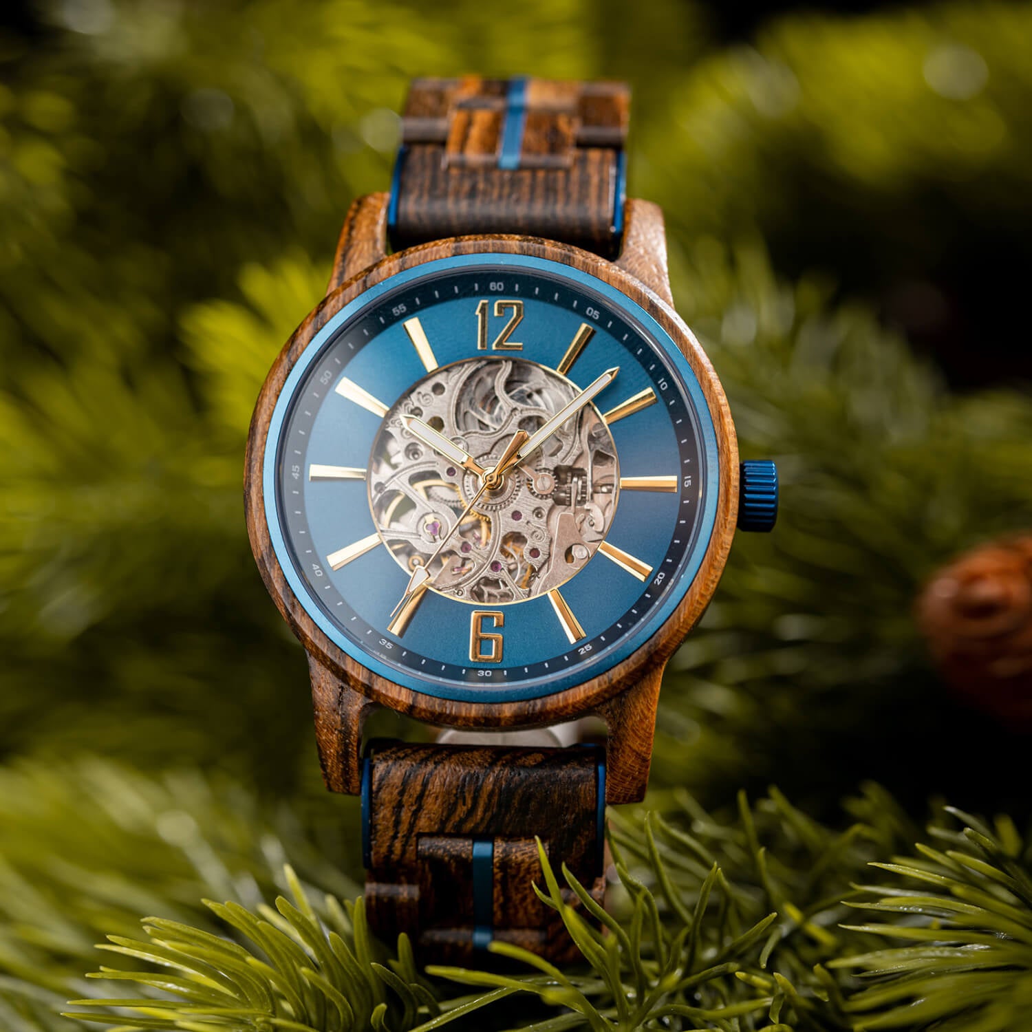 Front view of Oceanus Blue Men's Automatic Wooden Watch