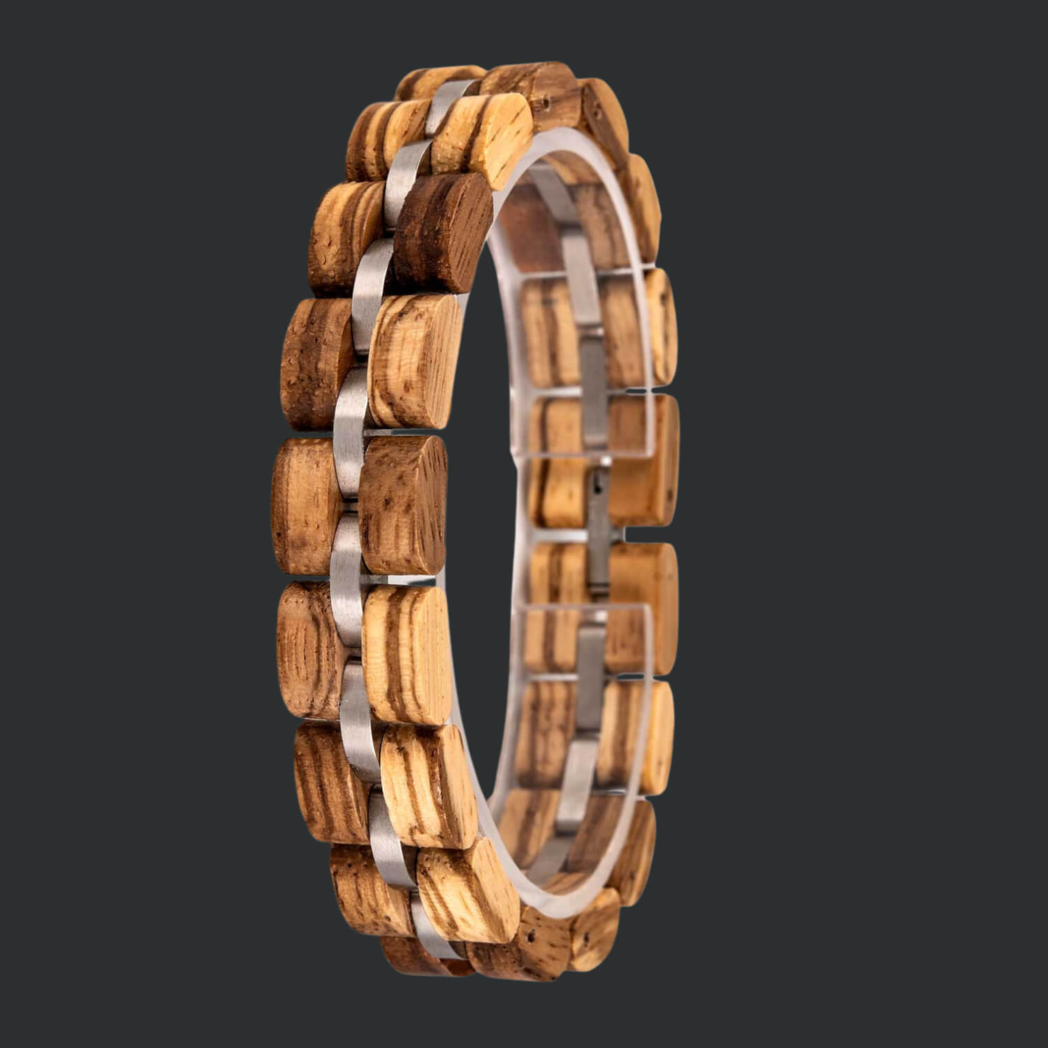 Light Wood & Stainless Steel Link Bracelet