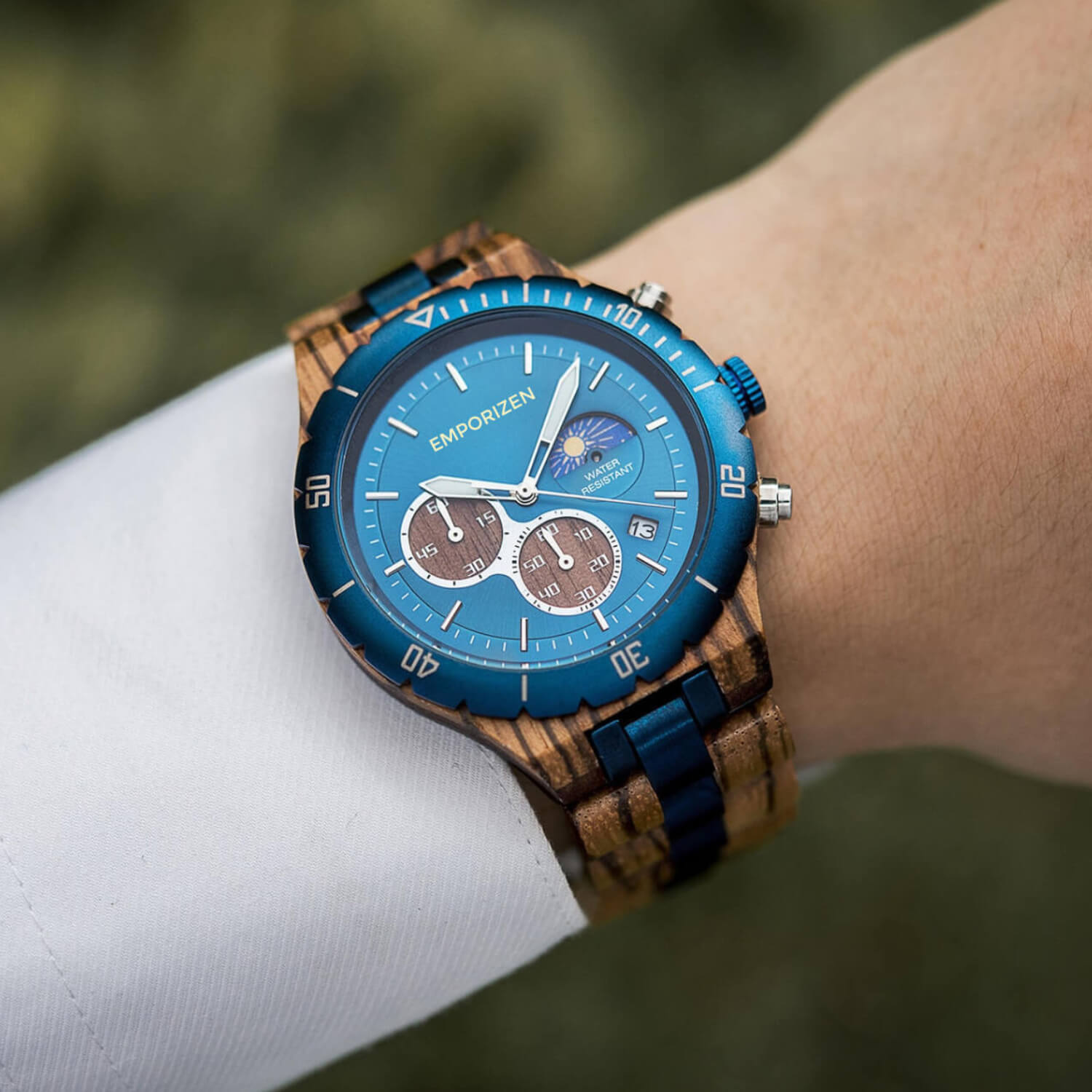 Mens Chronograph Moonphase Wooden Watch