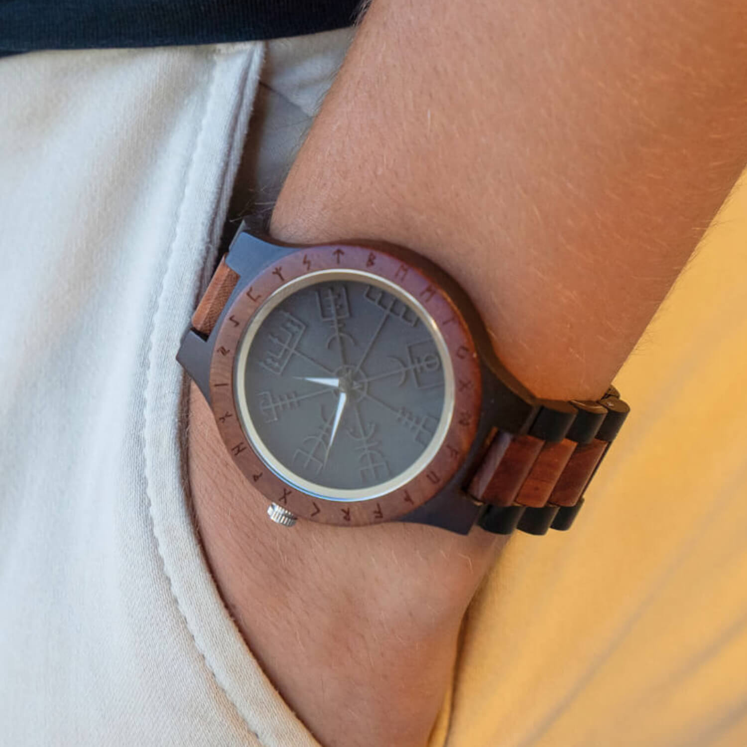 Mens Viking Compass Wooden Watch