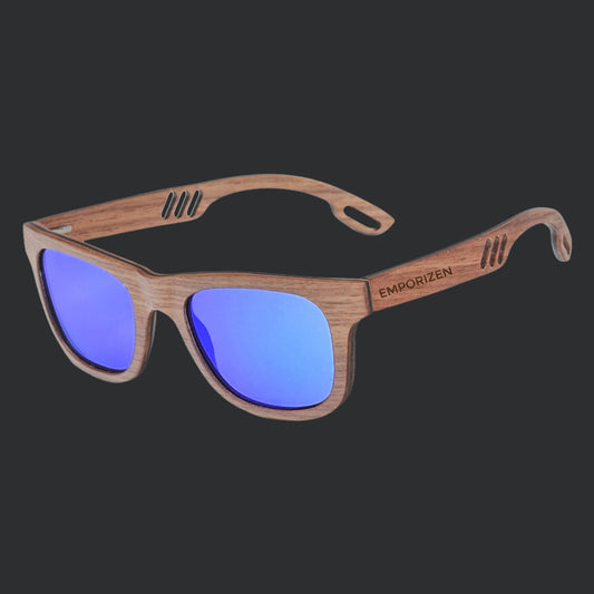 Wayfarer Wooden sunglasses for men and women with polarized blue lenses