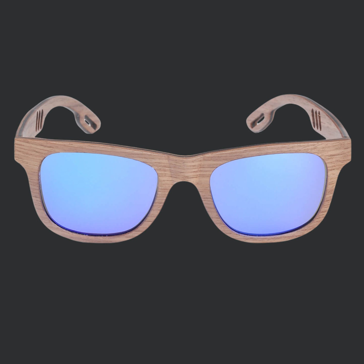 Wayfarer natural wood sunglasses for men and women with polarized blue lenses