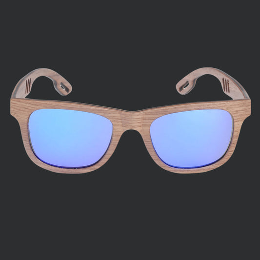 Wayfarer natural wood sunglasses for men and women with polarized blue lenses