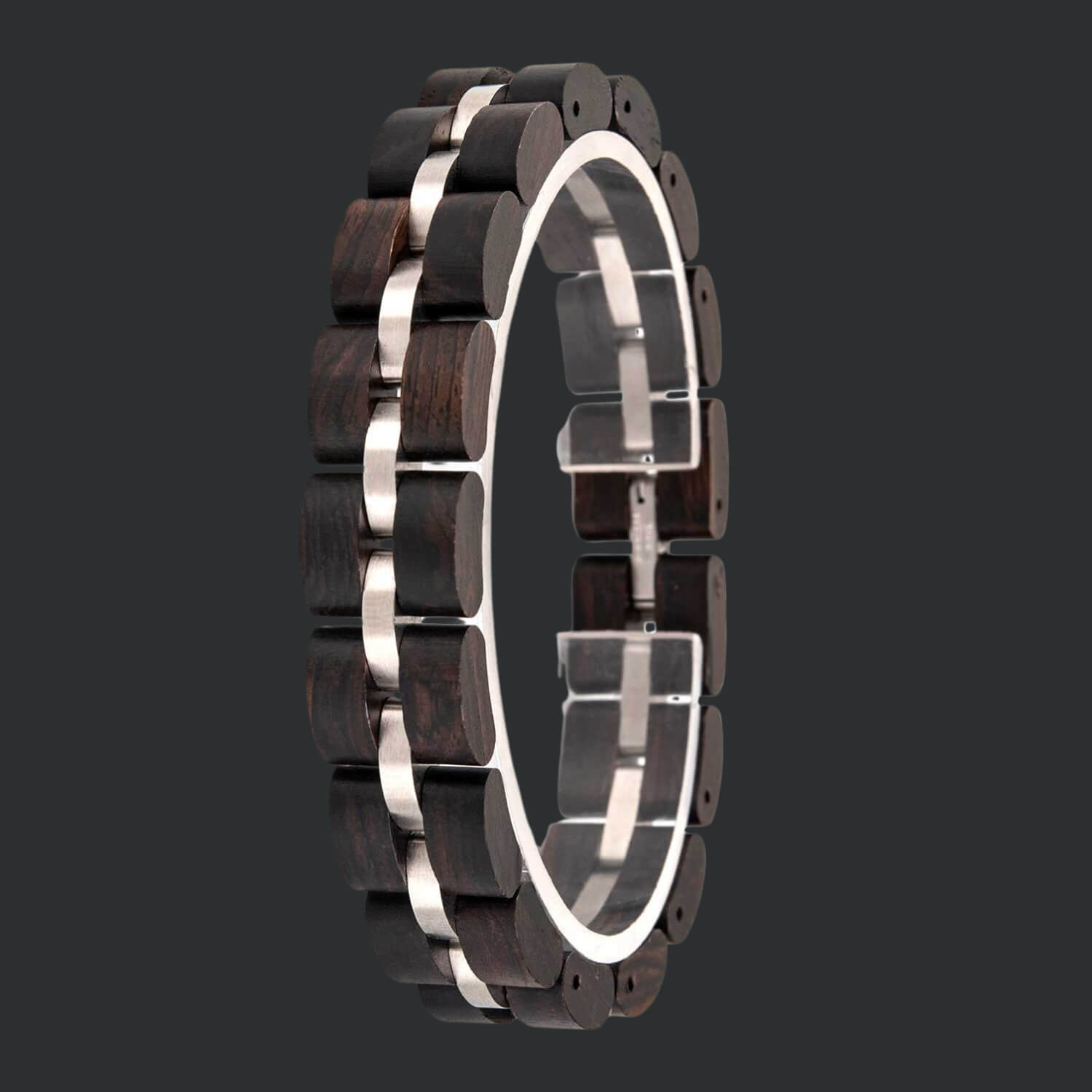 Dark Wooden bracelet with steel accents 