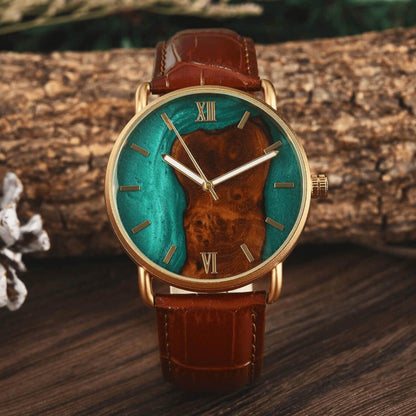 Front view of Imperium Green Men's Resin Leather Watch with Roman Numerals