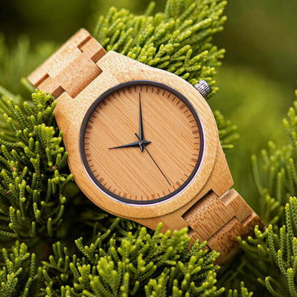 Front view of Kyoto Zen Mens Minimalist Bamboo Wood Wrist Watch