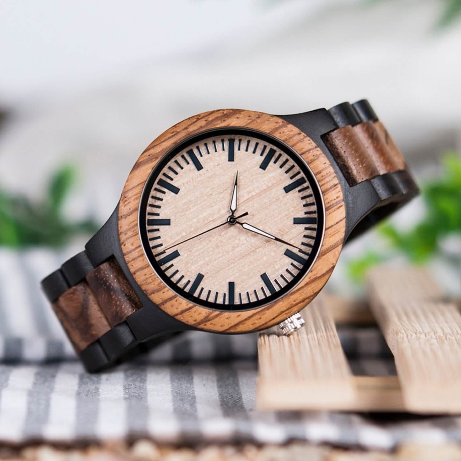 Front view of Zen 2 Mens Minimalist Wood Wrist Watch