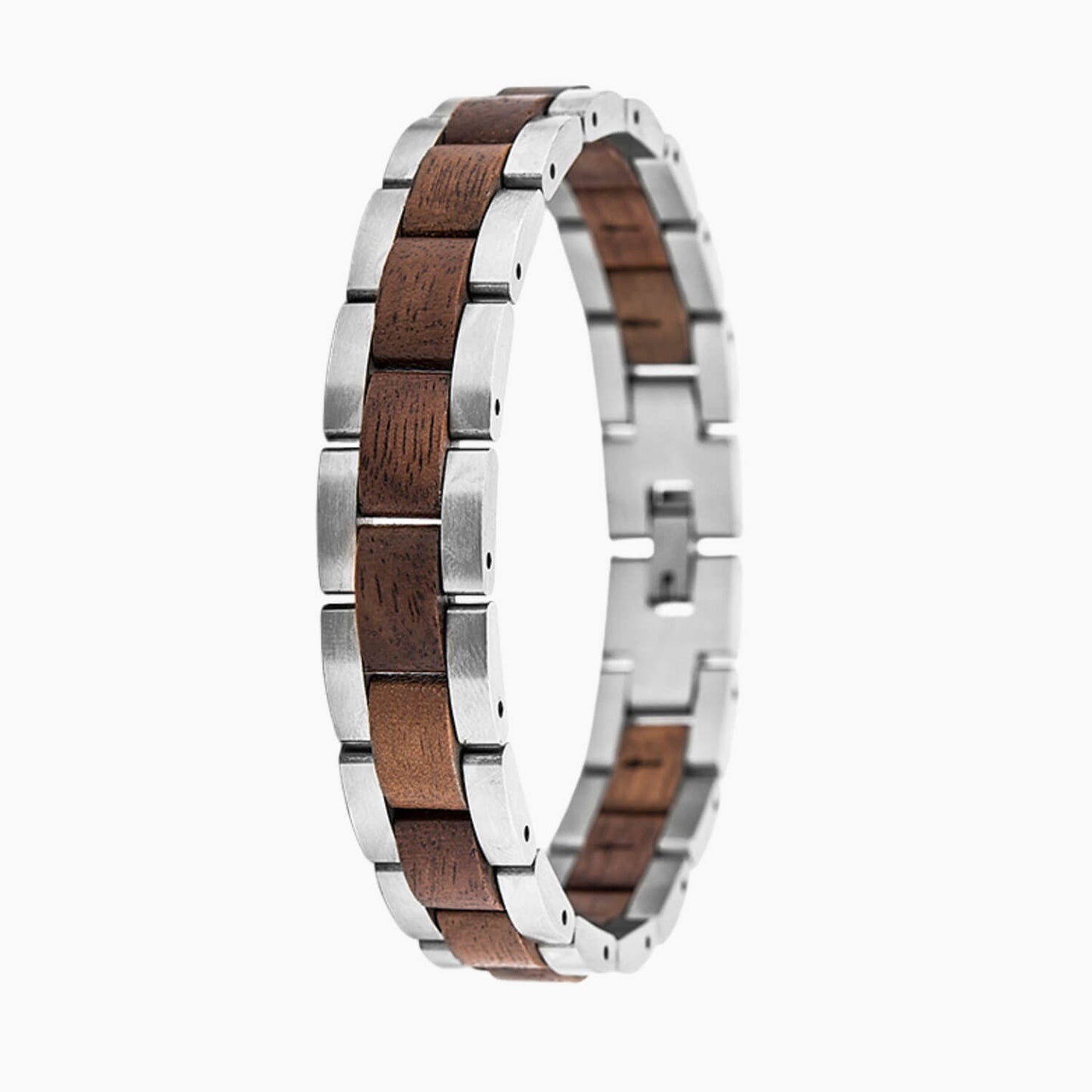 Wooden and silver ring on a white background