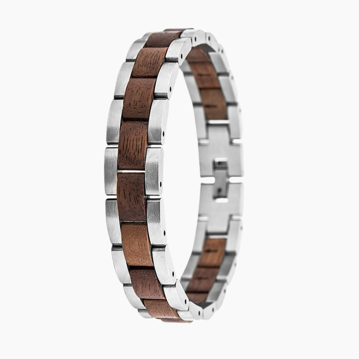 Wooden and silver ring on a white background