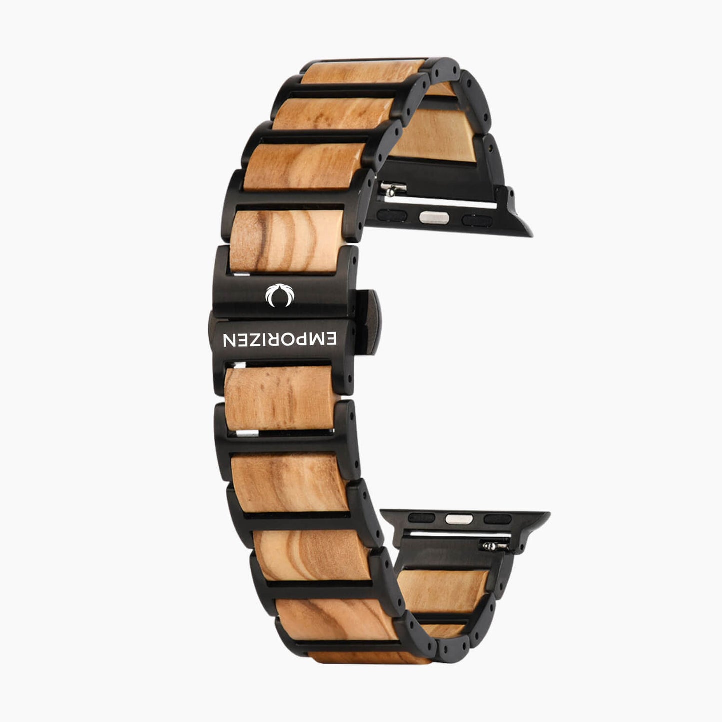 Natural Wooden apple watch strap with black metal clasp Emporizen