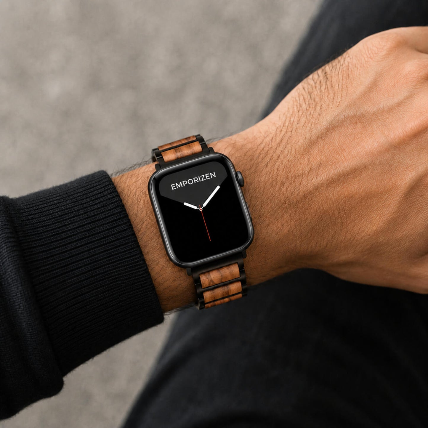 Man wearing Natural Wood Apple Watch Band on his wrist