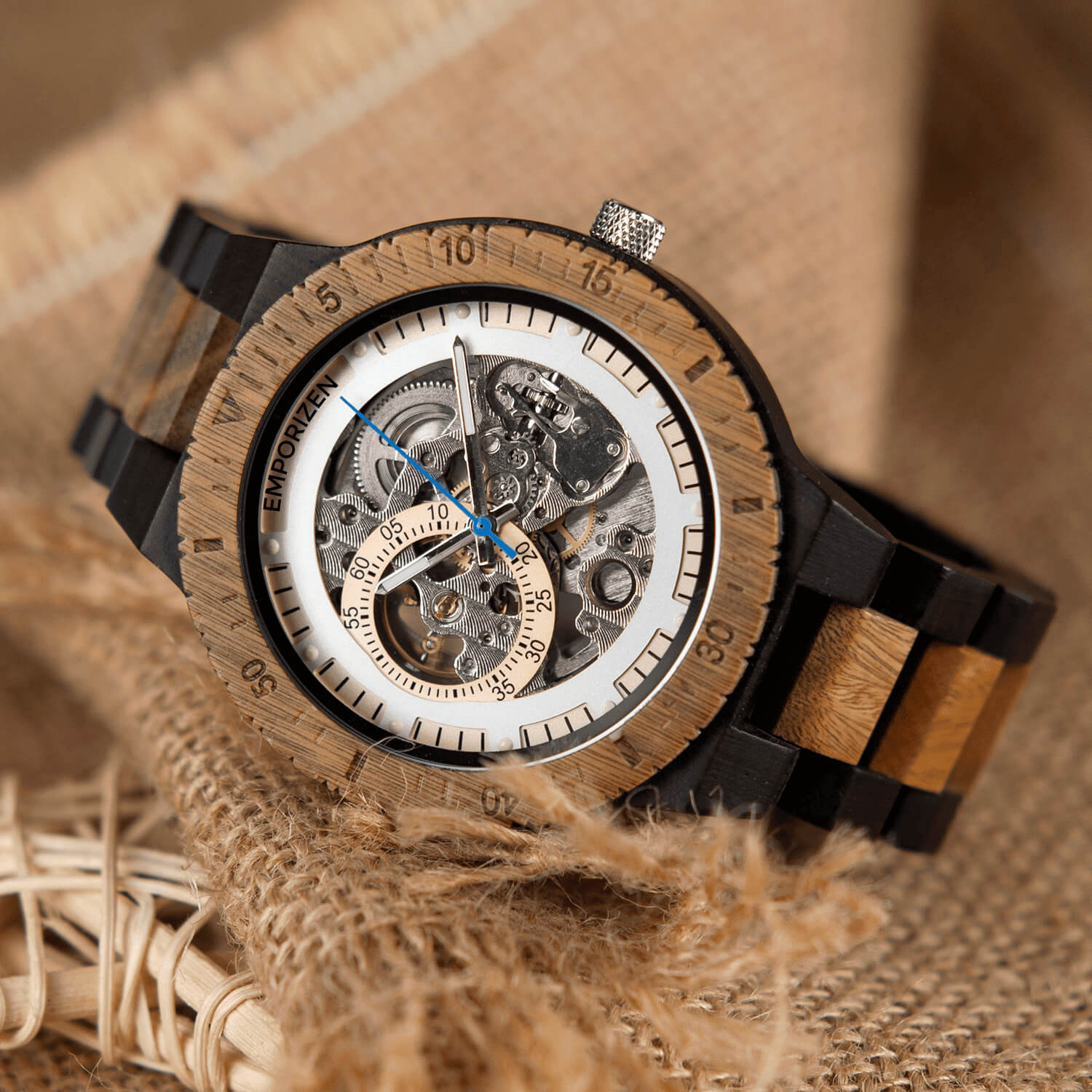 Front view of Phoenix Brown Men's Automatic Wooden Watch