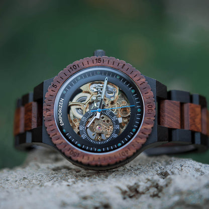 Front view of Phoenix Red Men's Automatic Wooden Watch