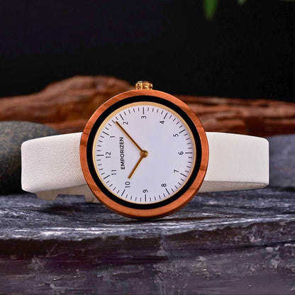 Horizontal view of 36mm Women's Leather Wooden Watch Stockholm White