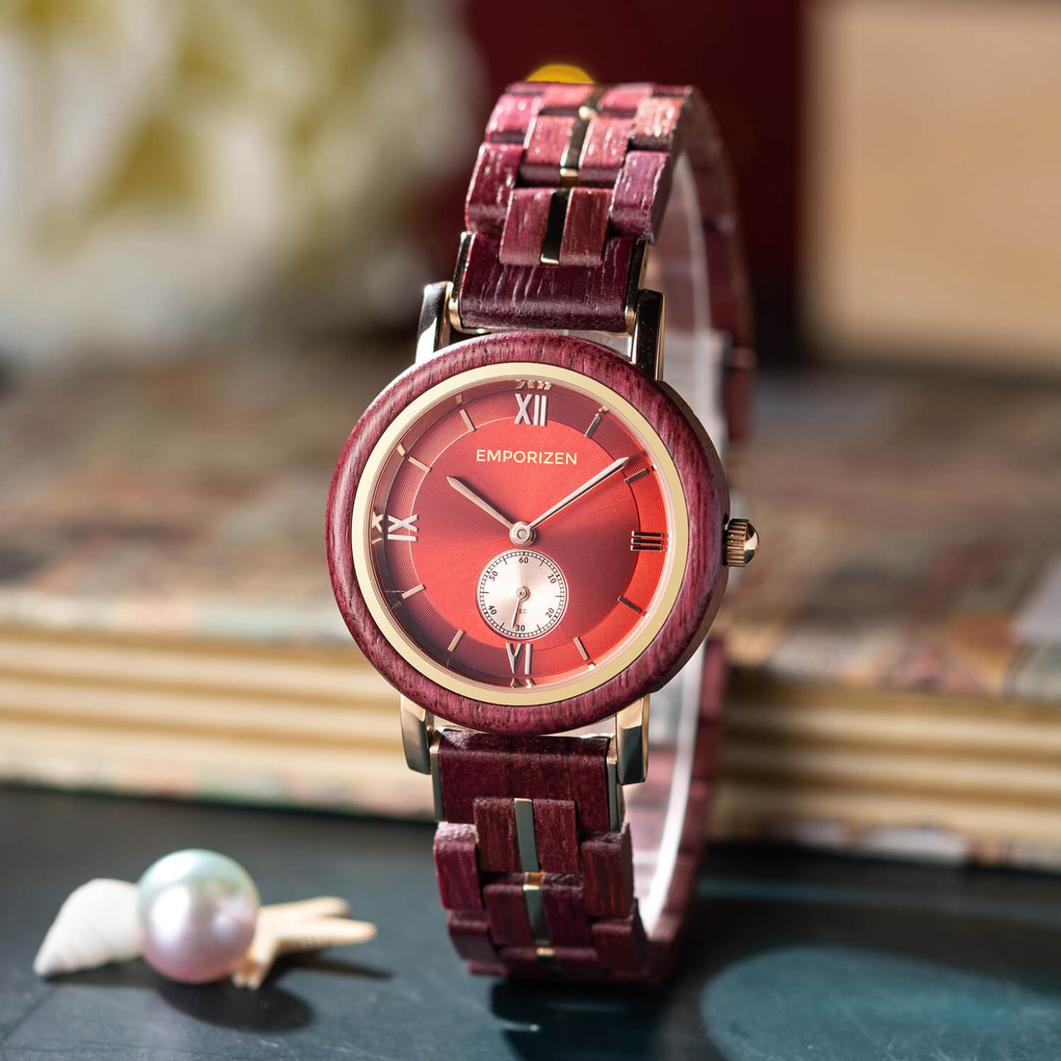 Front view of Ruby Stylish Womens Wooden Wrist Watch