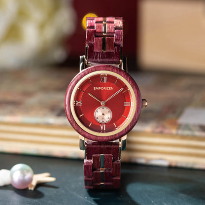 Front view of Ruby Stylish Womens Wooden Wrist Watch