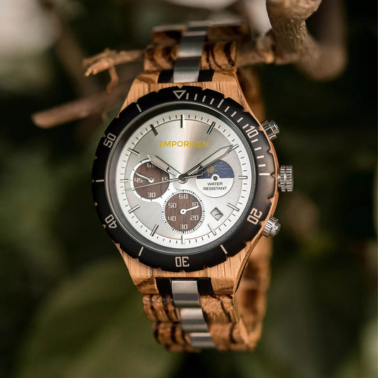 Front view of Terra White Men's Chronograph Wood Watch