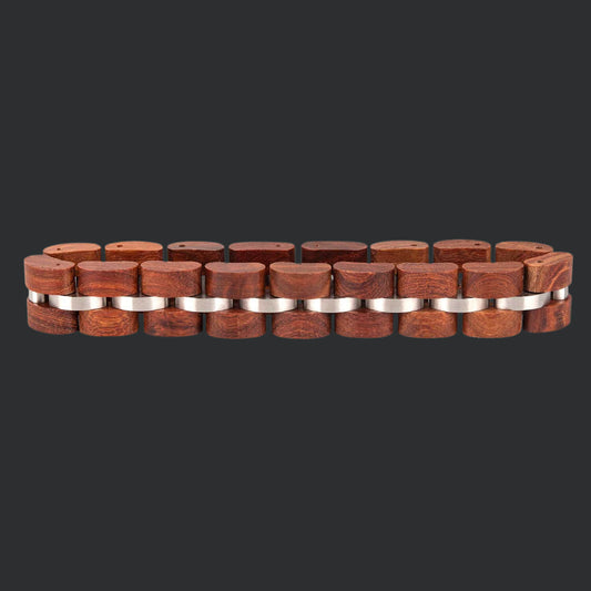 Unique Wooden link bracelet with steel accents 