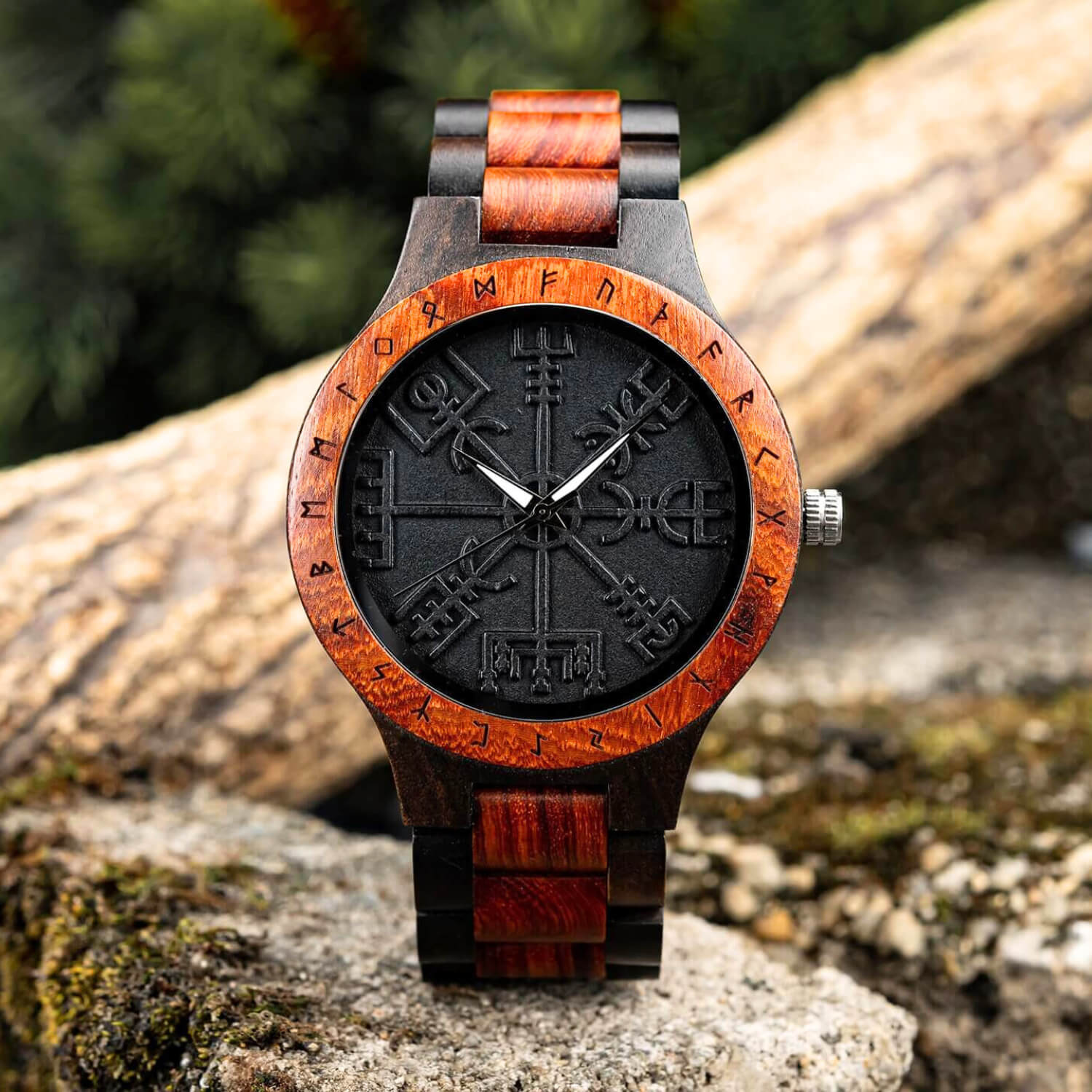 Front view of Vegvisir Men's Viking Wooden Watch