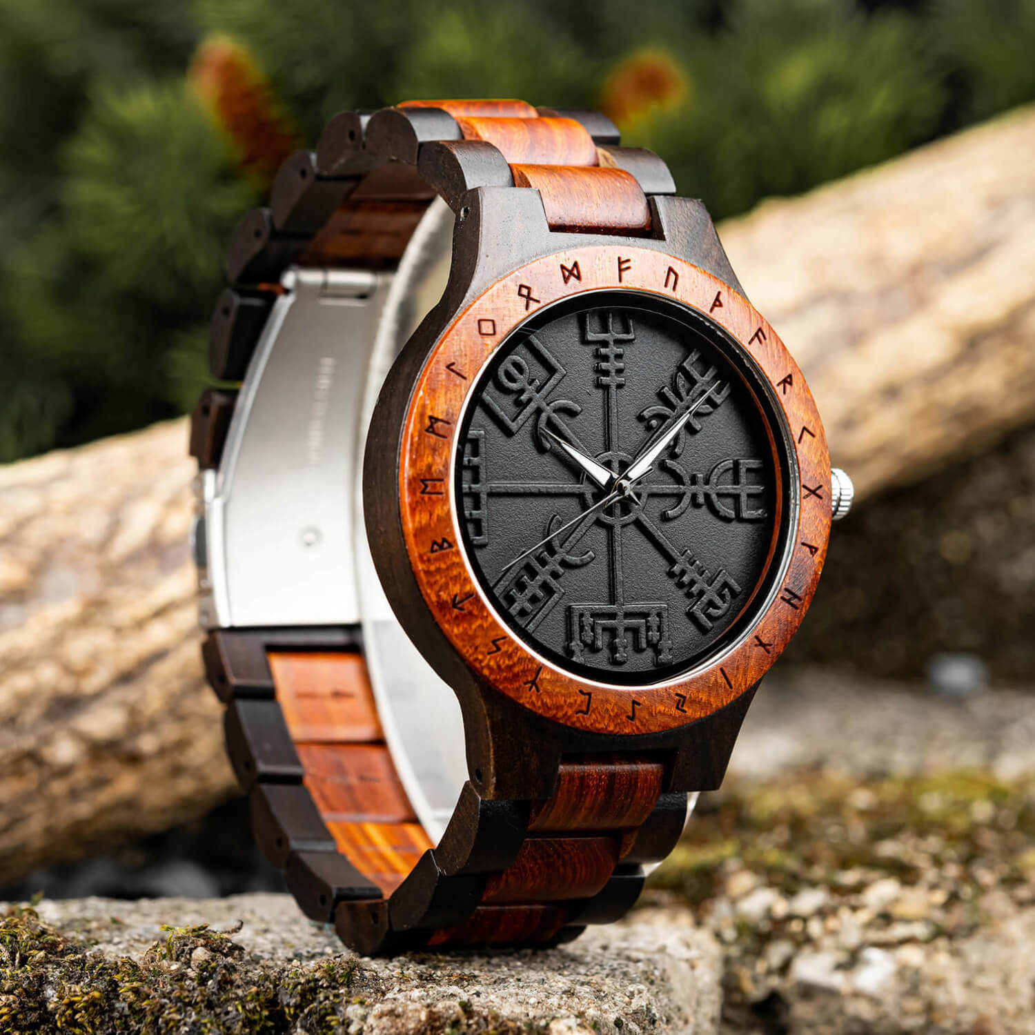 Front view of Vegvisir Men's Viking Wooden Watch