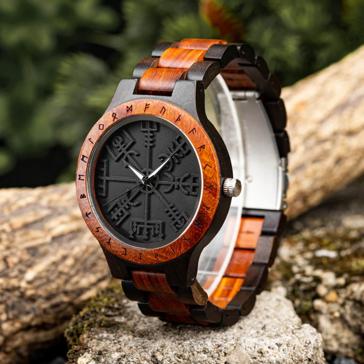 Front view of Vegvisir Men's Viking Wooden Watch