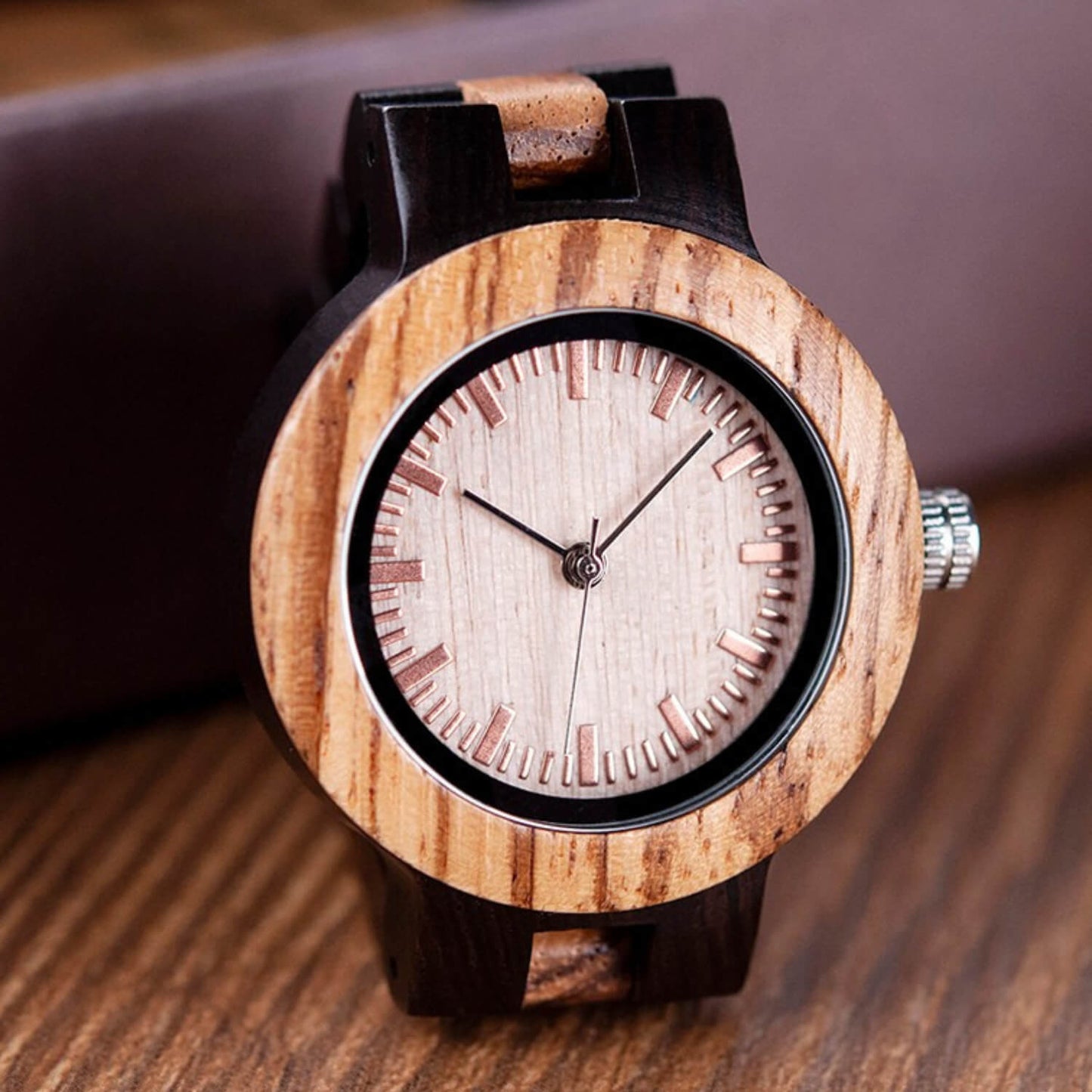 Close view of Zen Wood Minimalist Wrist Watch for Her