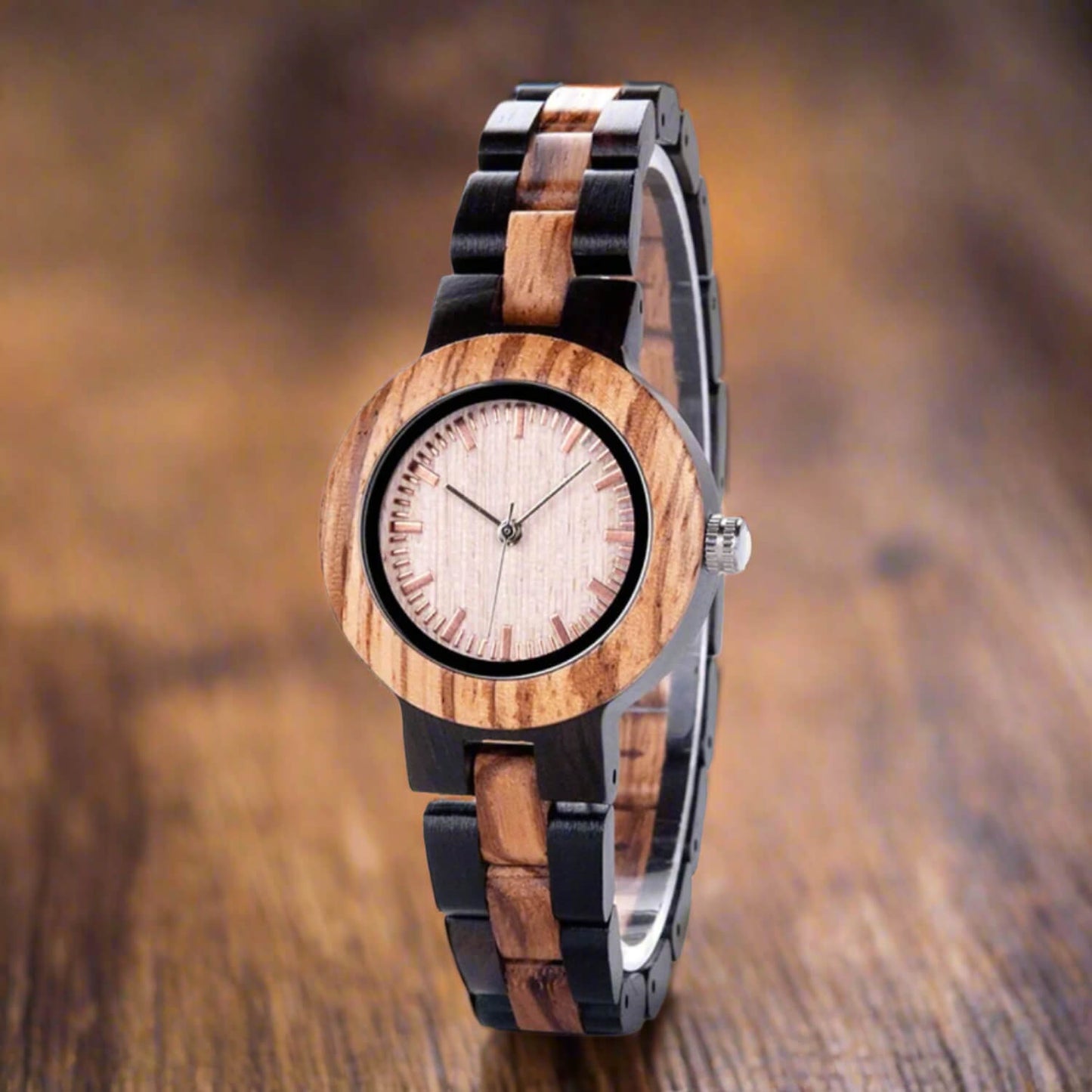 Front view of Zen Wood Minimalist Wrist Watch for Women