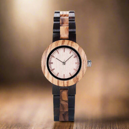 Front view of Zen Womens Minimalist Wood Wrist Watch